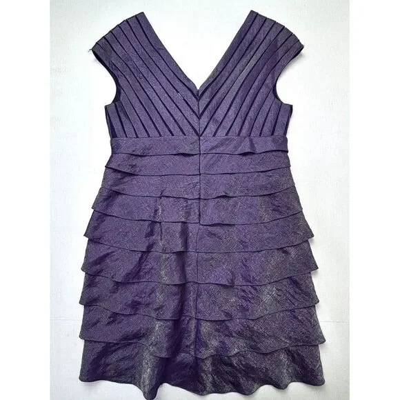 Adrianna Papell Tiered Mermaid Ruffle Dress Womens 14 Purple Sleeveless Bodycon - Picture 2 of 12
